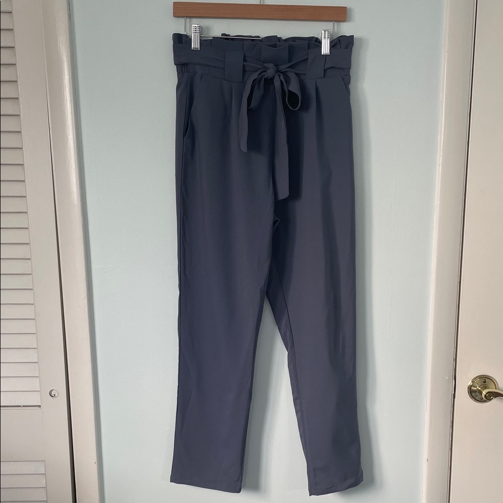 Yidarton Slate Blue Elastic Waist Ruffle Top Bow Tied Pants Size M